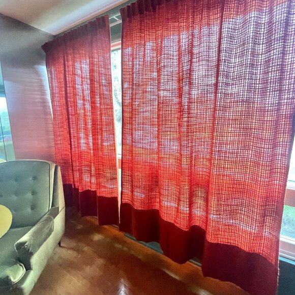 Vintage 70s pleated curtain, burnt orange/brick thick woven panel,  price for 1 - Picture 3 of 10